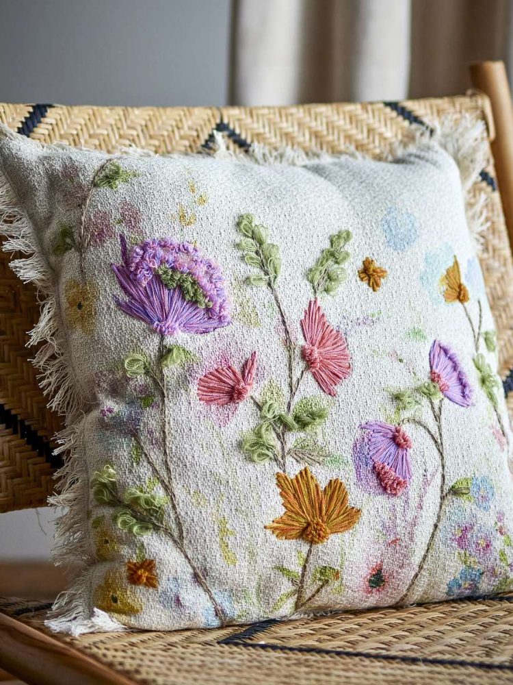 Pude "Pogni" med broderi - Hvid