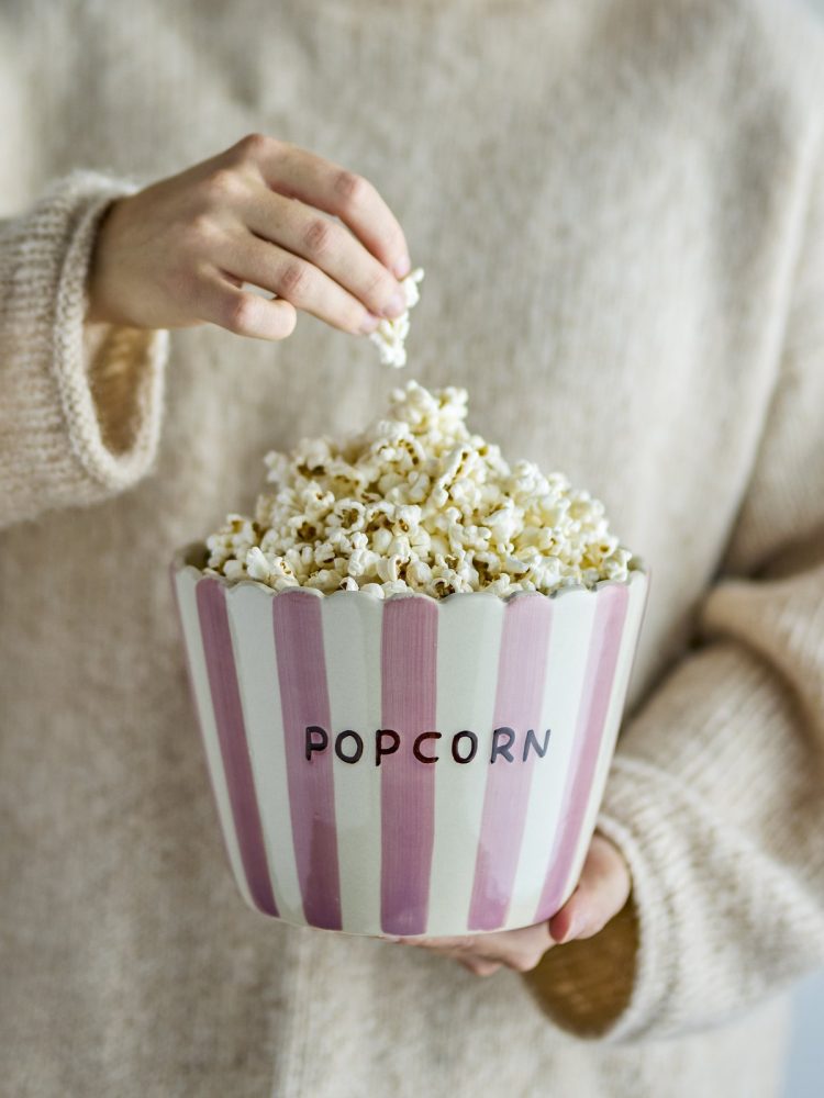 Skål "POPCORN" - Lyserød stribet - Billede 2
