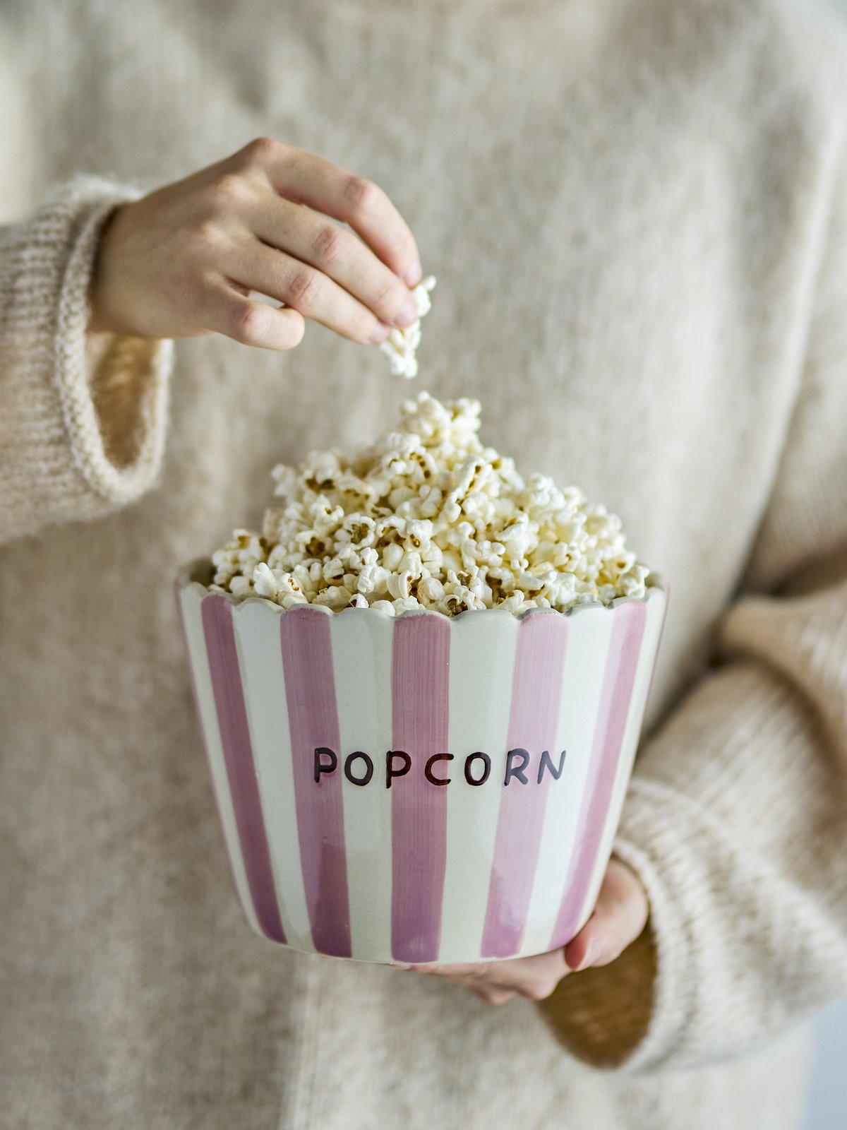 Alternative view of Skål "POPCORN" - Lyserød stribet
