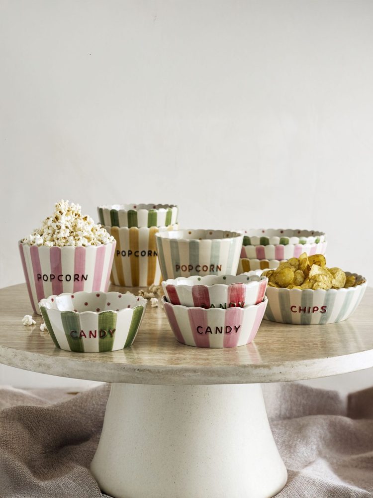 Skål "POPCORN" - Lyserød stribet - Billede 3
