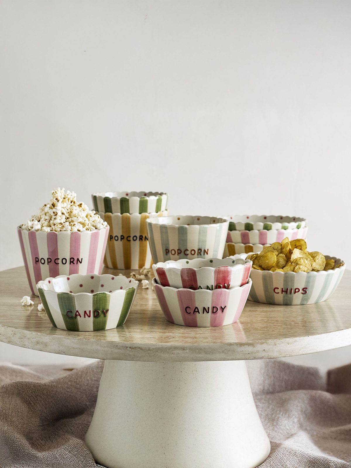 Skål "POPCORN" - Lyserød stribet - Billede 3