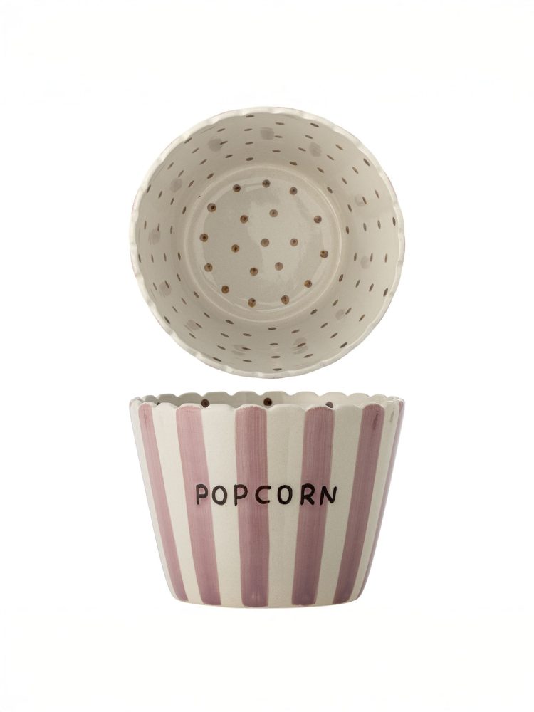 Skål "POPCORN" - Lyserød stribet