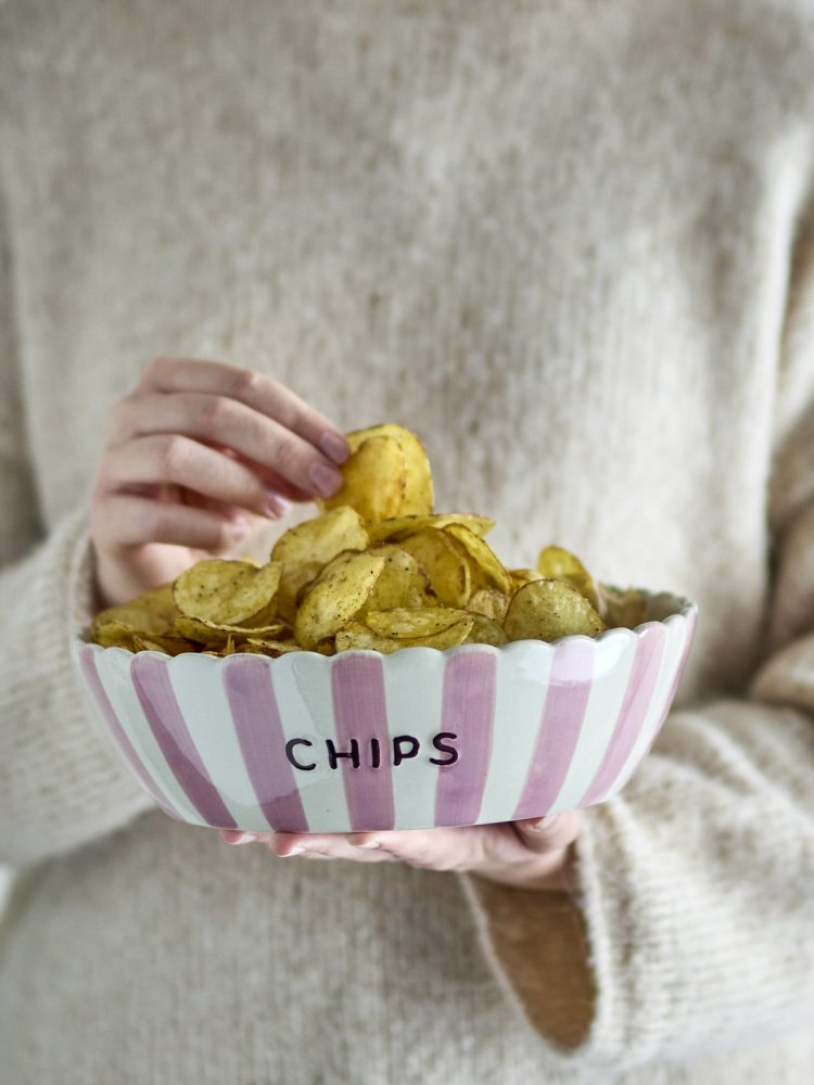 Skål "CHIPS" - Lyserød stribet