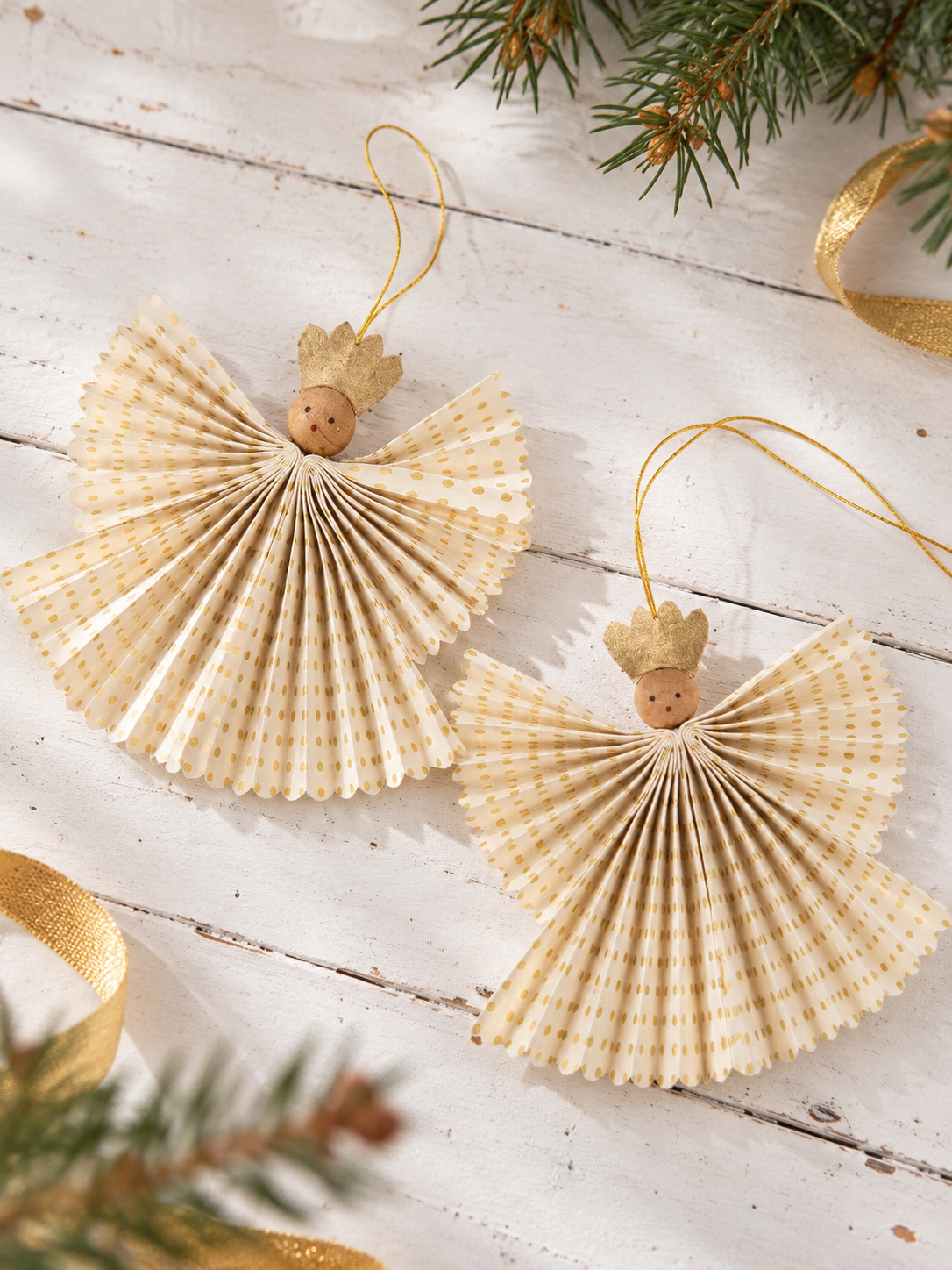 Papirs engle - 2 stk (Offwhite & Guld)