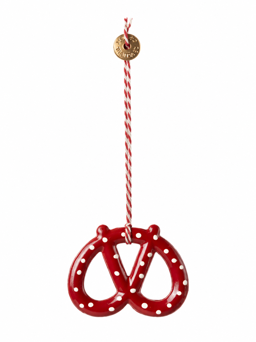 Metal ornament - Saltkringle rød med prikker