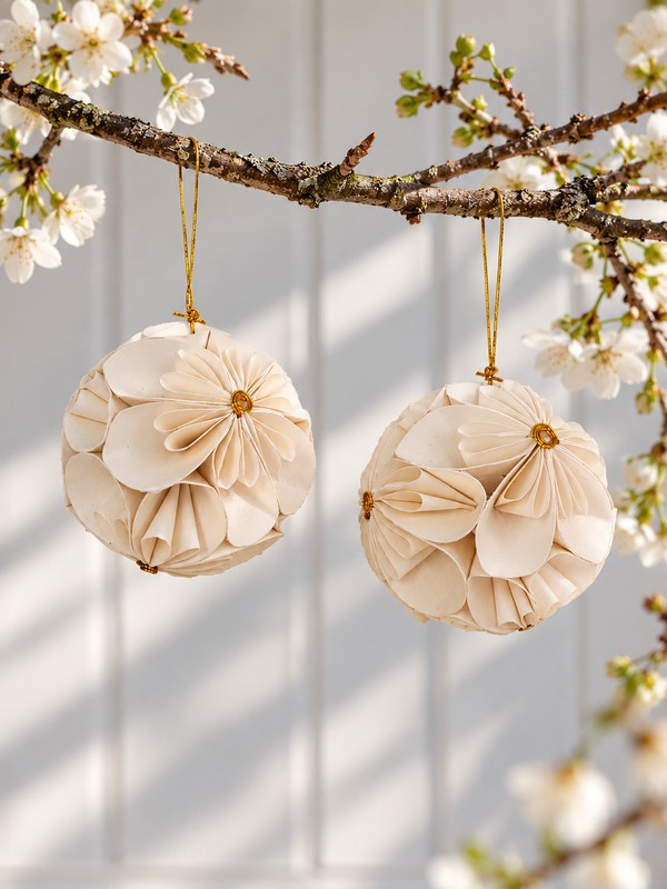 Alternative view of Ophæng i papir - "Flower ball" i offwhite
