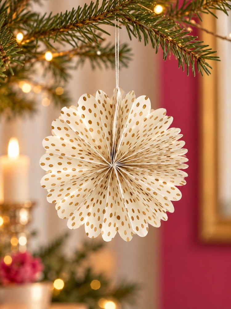 Ophæng i papir (2 stk) - "Fold Christmas"  Offwhite med guldprikker