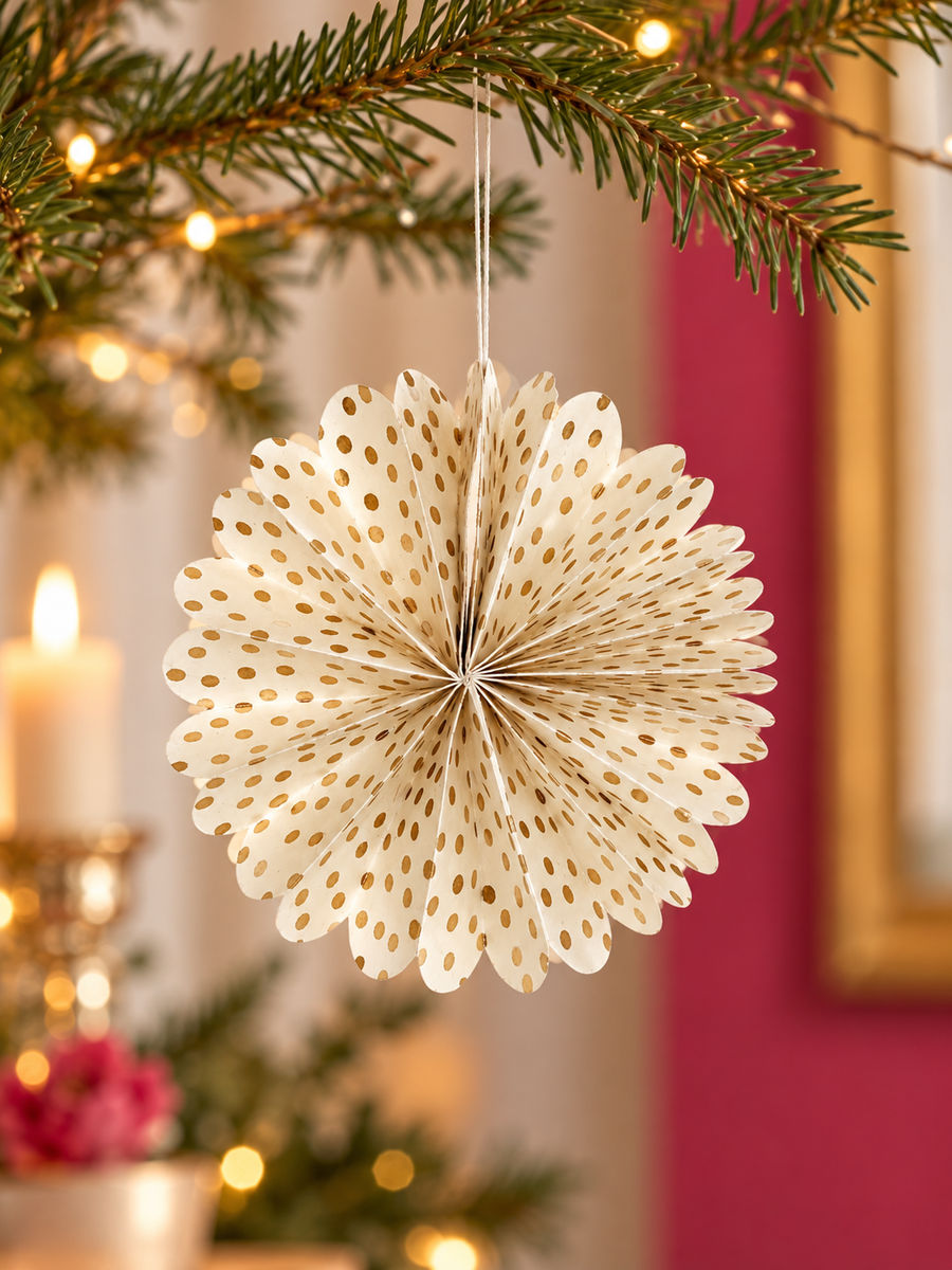Ophæng i papir (2 stk) - "Fold Christmas"  Offwhite med guldprikker