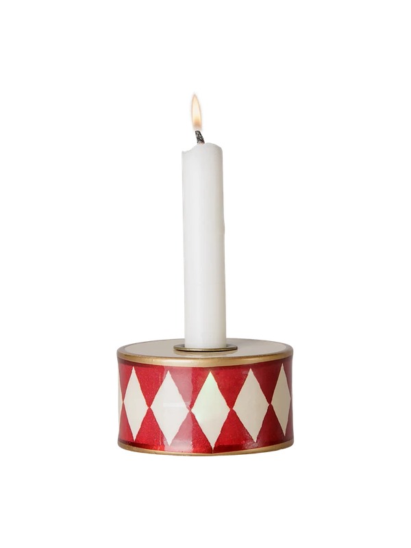 Lysestage tromme - Rød med offwhite harlekin
