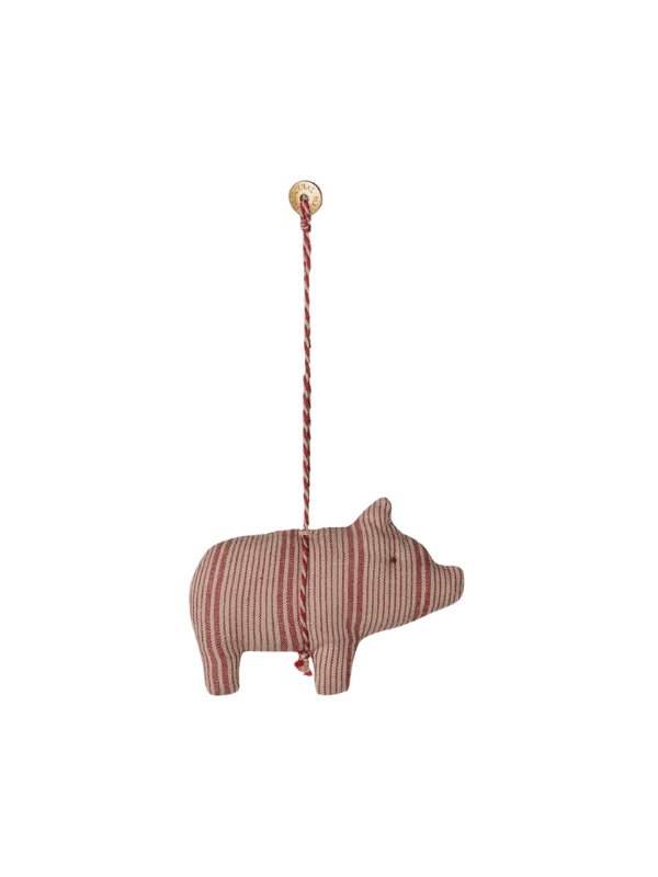 Ornament i stof - Gris natur med røde striber